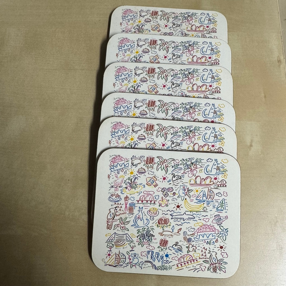 Vintage Ken Done Australia Coasters Australian Opera House Souvenir Set Of 6